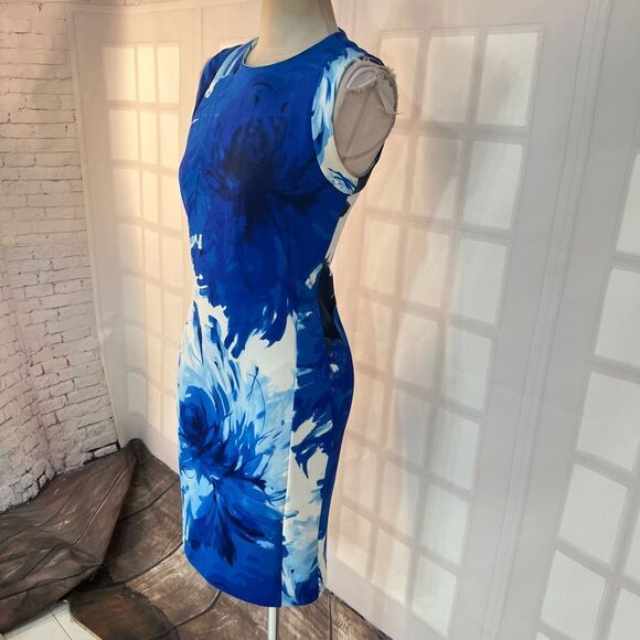 Carmen Carmen Marc valvo blue white print sheath dress size small - Picture 3 of 9